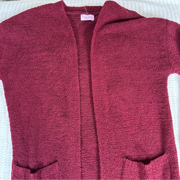 Pink Lily Maroon Womens S Popcorn Cardigan with Pockets Cozy Fall Winter - Picture 3 of 10